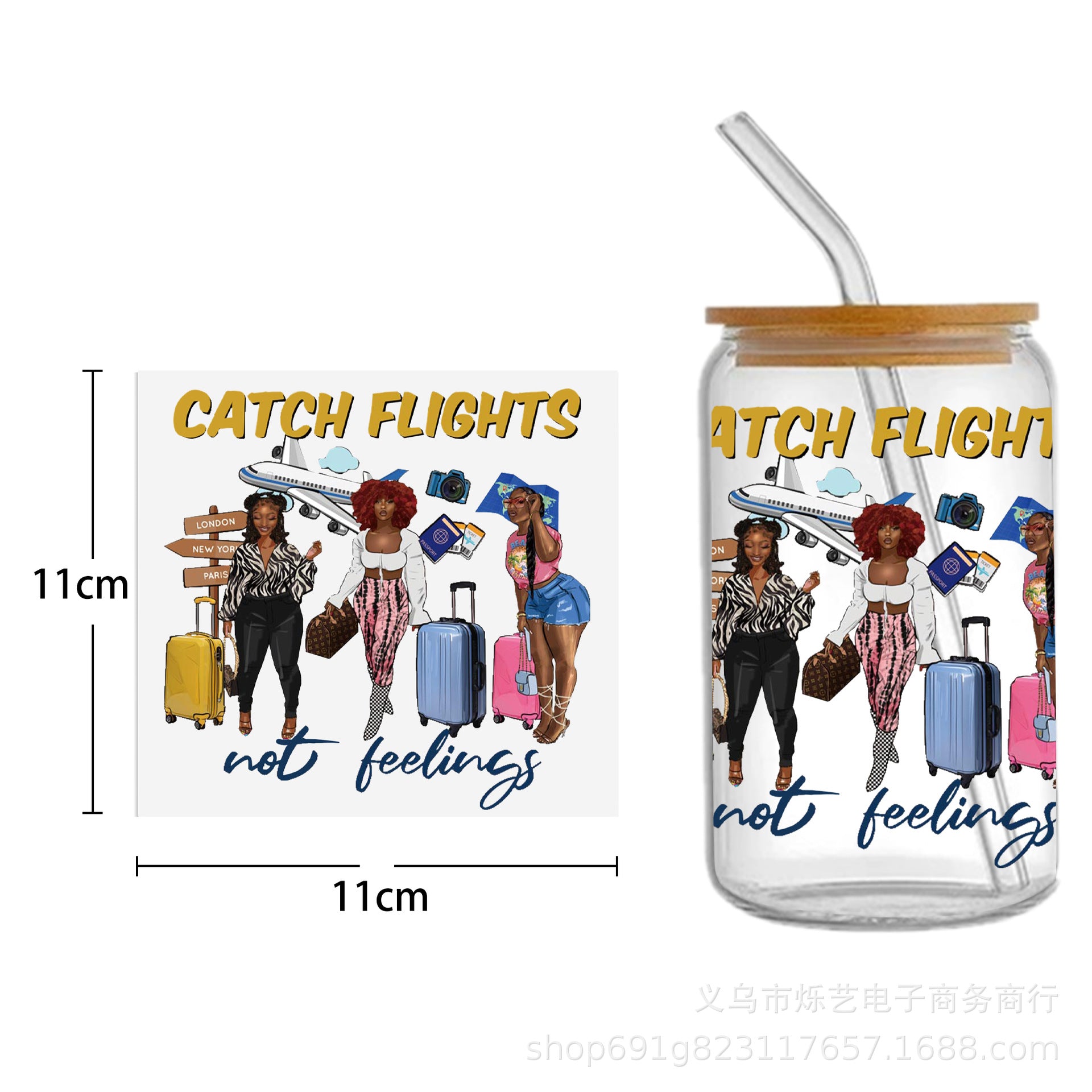 Wholesale Black Girl Series UV DTF Transfer Crystal Cup Sticker
